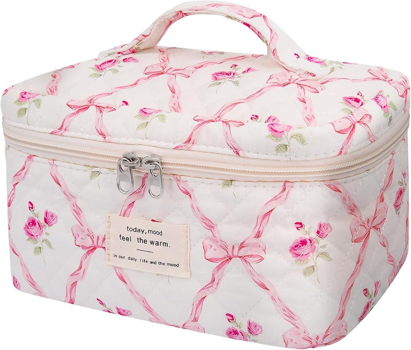 Gosect Large Makeup Bag, Cute Cosmetic Bag for Women Girls, Floral Coquette Aesthetic Toiletry Bag, Travel Make Up Organizer Bag (Pink Butterfly) - Image 1